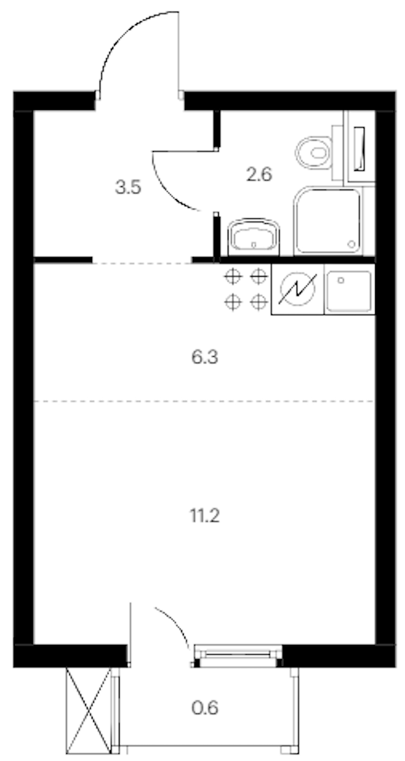 Квартира студия 24.2 м², 4/14 эт., ЖК «Витебский парк»